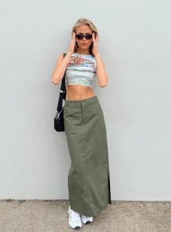 Princess Polly Devine Cargo Maxi Skirt  Khaki Hot