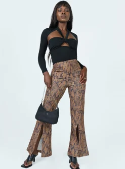 Princess Polly Devotion Snake Print Pants  Brown Flash Sale