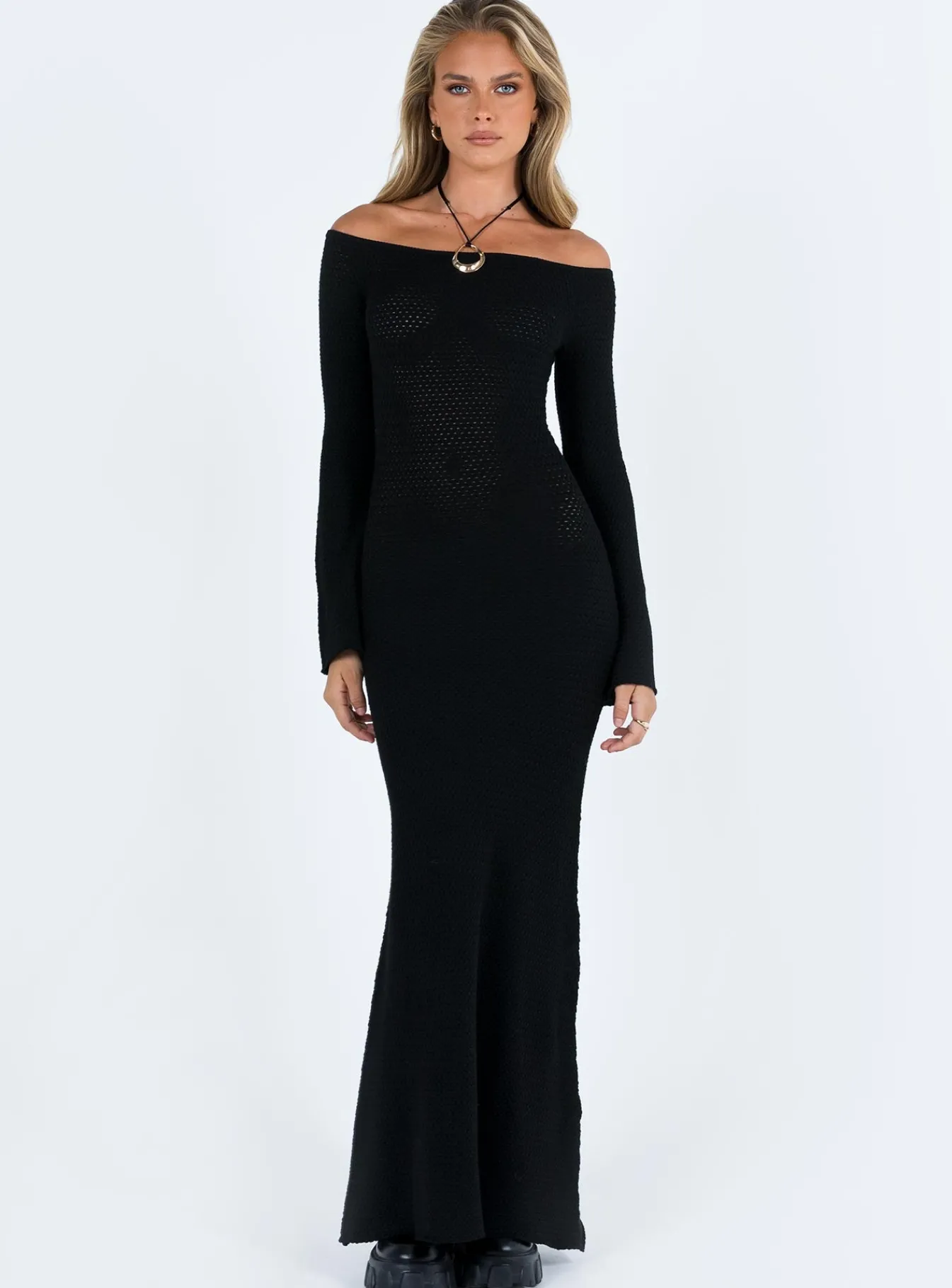 Princess Polly Devyn Off The Shoulder Maxi Dress Black Best