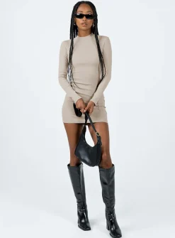 Princess Polly Diani Long Sleeve Mini Dress Beige Discount