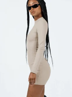 Princess Polly Diani Long Sleeve Mini Dress Beige Discount