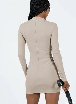 Princess Polly Diani Long Sleeve Mini Dress Beige Discount