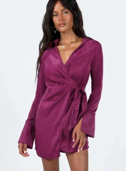Princess Polly Diddam Long Sleeve Mini Dress  Burgundy Sale