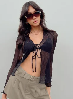 Princess Polly Dionte Long Sleeve Top  Black Shop