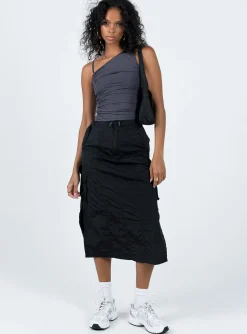 Princess Polly Diviney Parachute Midi Skirt  Black Hot