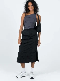 Princess Polly Diviney Parachute Midi Skirt  Black Hot