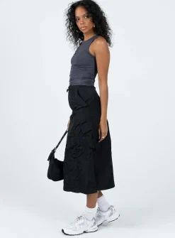 Princess Polly Diviney Parachute Midi Skirt  Black Hot