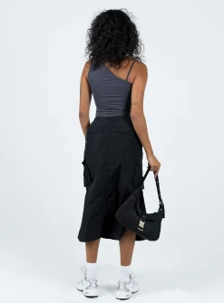 Princess Polly Diviney Parachute Midi Skirt  Black Hot