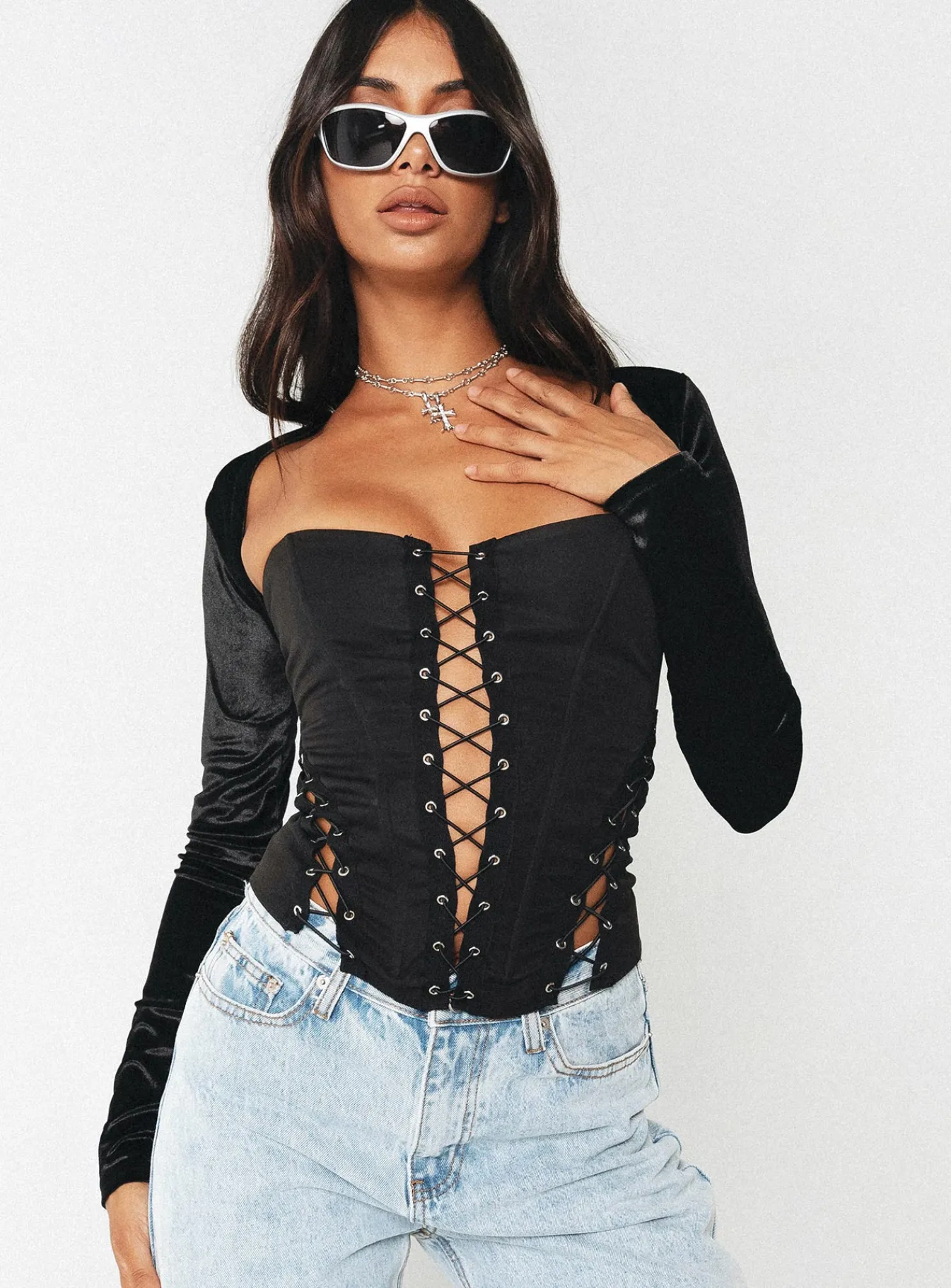 Princess Polly Doreene Velour Bolero Black Fashion