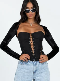 Princess Polly Doreene Velour Bolero Black Fashion