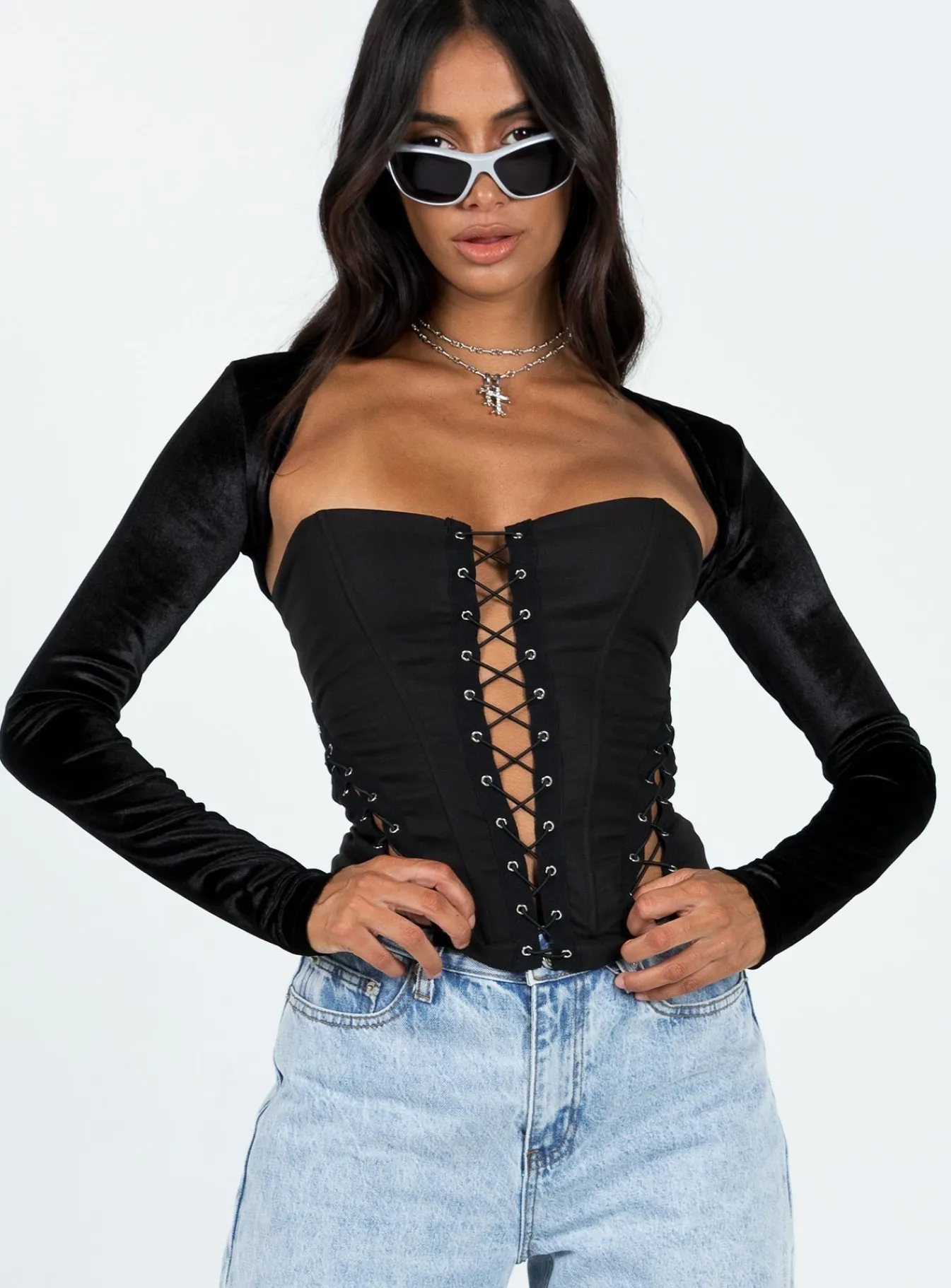 Princess Polly Doreene Velour Bolero Black Fashion