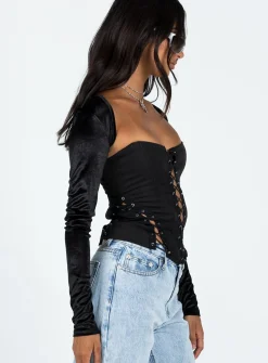 Princess Polly Doreene Velour Bolero Black Fashion