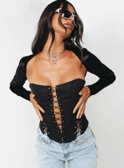 Princess Polly Doreene Velour Bolero Black Fashion
