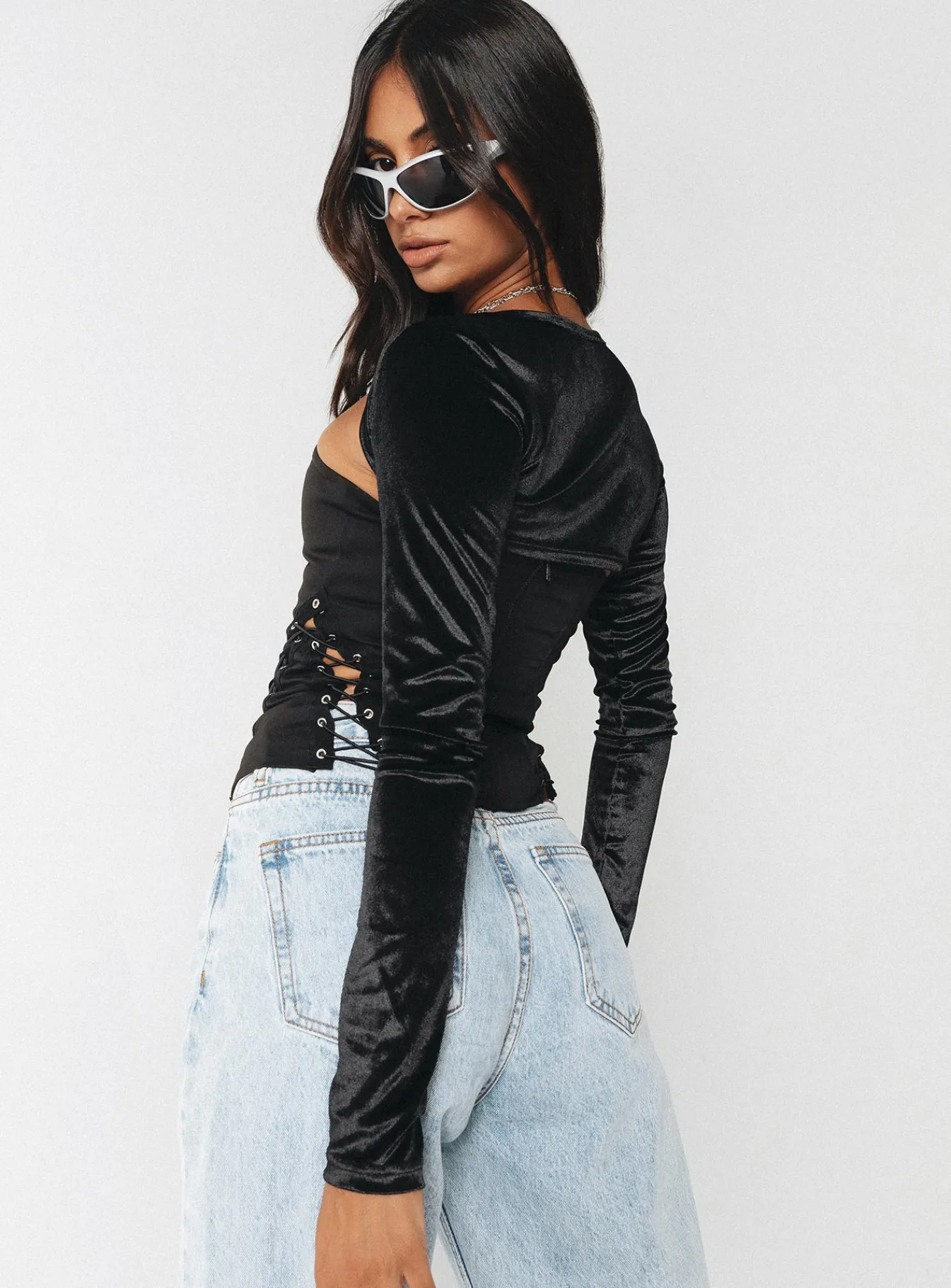 Princess Polly Doreene Velour Bolero Black Fashion