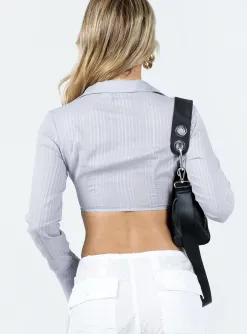 Princess Polly Down To Business Long Sleeve Top Grey Clearance