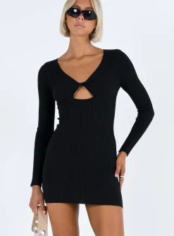 Princess Polly Dreama Long Sleeve Mini Dress  Black Cheap