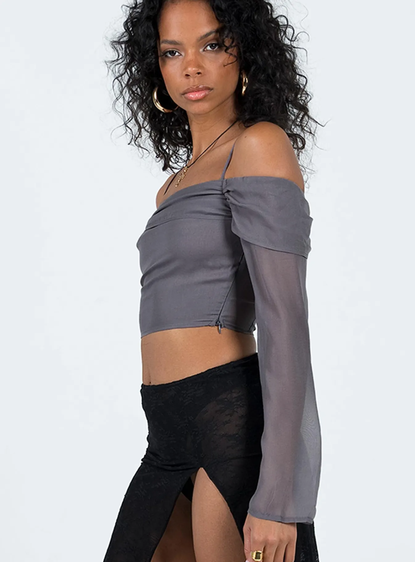 Princess Polly Duranta Long Sleeve Top Grey Cheap