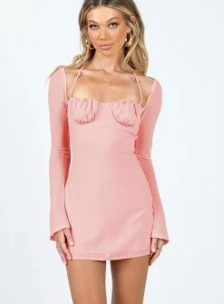 Princess Polly Dyer Sheer Sleeve Mini Dress  Pink Sale