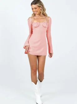 Princess Polly Dyer Sheer Sleeve Mini Dress  Pink Sale