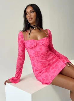Princess Polly Dyer Sheer Sleeve Mini Dress  Pink Floral Best