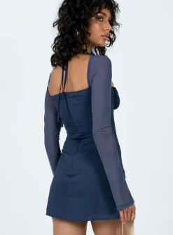 Princess Polly Dyer Sheer Sleeve Mini Dress Navy Cheap