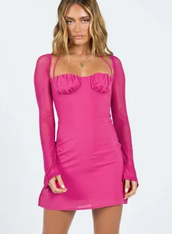 Princess Polly Dyer Sheer Sleeve Mini Dress Hot Pink Best
