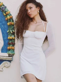 Princess Polly Dyer Sheer Sleeve Mini Dresslow Impact   White Best
