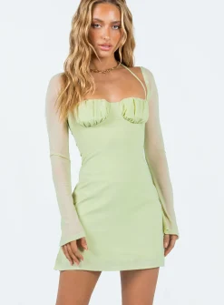 Princess Polly Dyer Sheer Sleeve Mini Dress  Sage Flash Sale