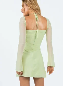 Princess Polly Dyer Sheer Sleeve Mini Dress  Sage Flash Sale