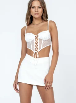 Princess Polly Easton V Front Mini Skirt  White New