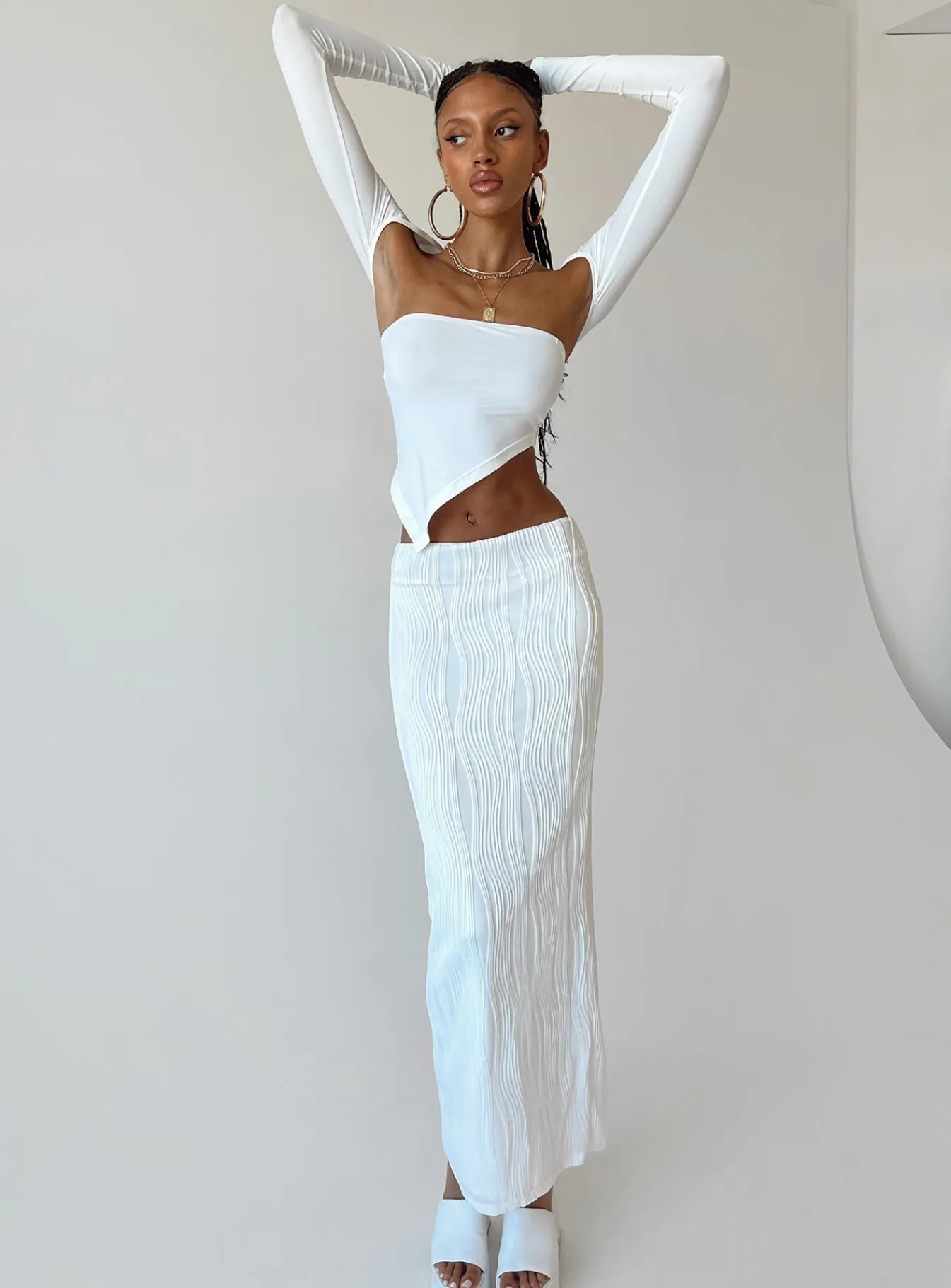 Princess Polly Echo Low Waist Knitted Maxi Skirt White Fashion