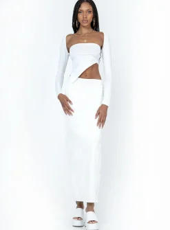 Princess Polly Echo Low Waist Knitted Maxi Skirt  White Fashion
