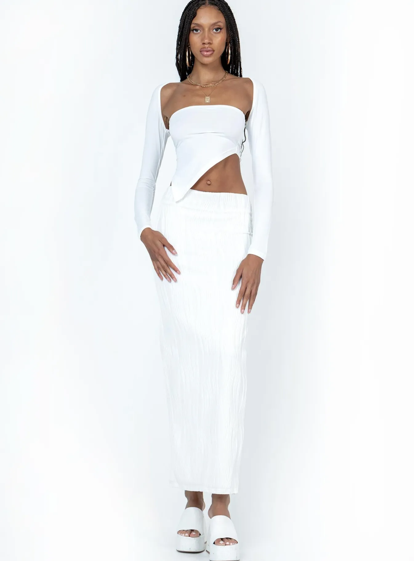 Princess Polly Echo Low Waist Knitted Maxi Skirt White Fashion