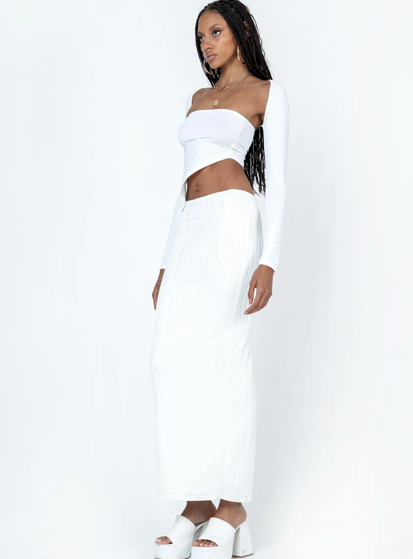Princess Polly Echo Low Waist Knitted Maxi Skirt White Fashion