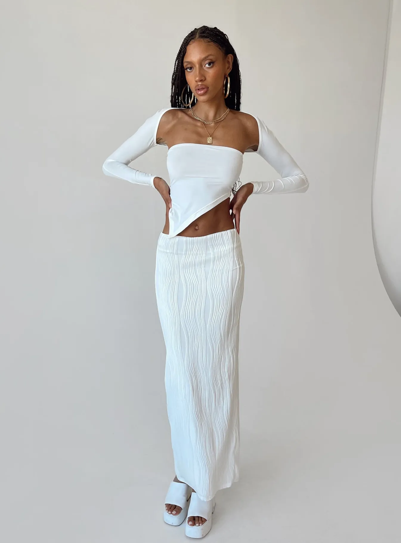 Princess Polly Echo Low Waist Knitted Maxi Skirt White Fashion