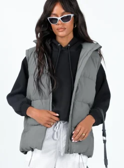 Princess Polly Edison Puffer Vest  Grey Store