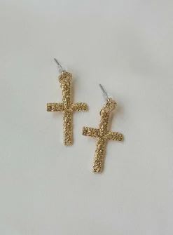 Princess Polly Edwards Cross Earrings  Gold Discount