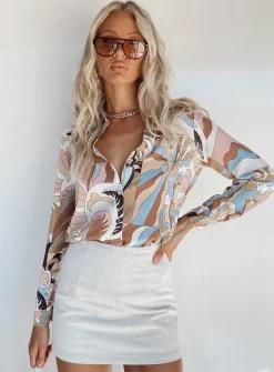 Princess Polly Effie Shirt  Brown Multi Sale