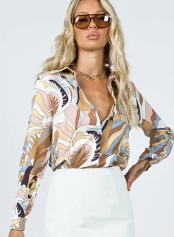 Princess Polly Effie Shirt  Brown Multi Sale