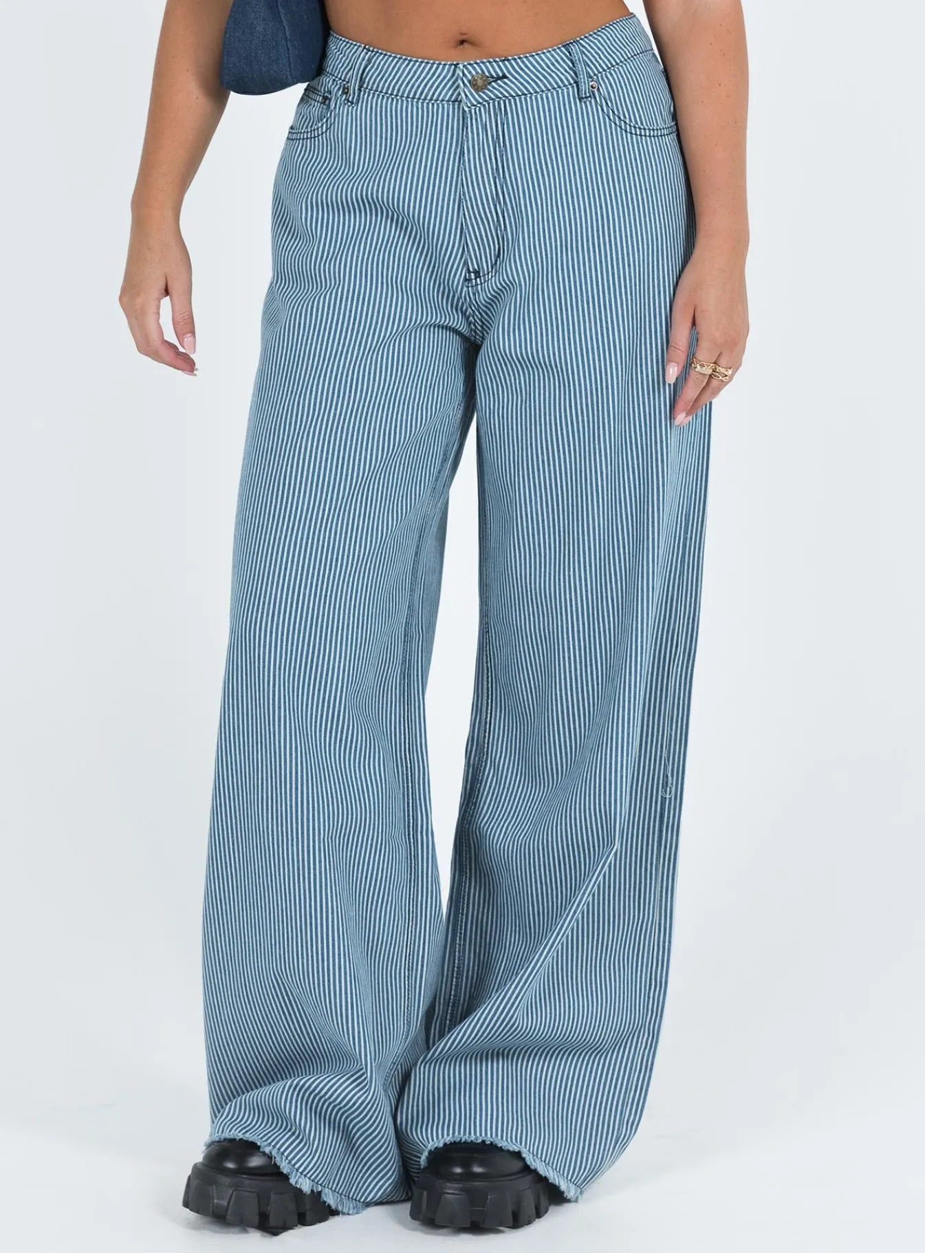 Princess Polly Eivissa Baggy Jeans Blue Denim Stripe Hot