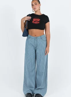 Princess Polly Eivissa Baggy Jeans Blue Denim Stripe Hot