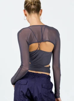 Princess Polly Ekin Long Sleeve Top  Slate Clearance