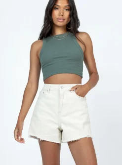 Princess Polly Elena Denim Shorts  Cream New