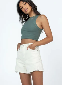 Princess Polly Elena Denim Shorts  Cream New