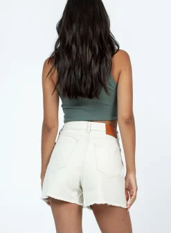 Princess Polly Elena Denim Shorts  Cream New