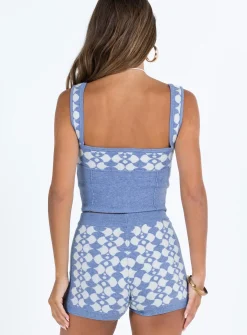 Princess Polly Elewa Geo Knit Shorts Blue / White New