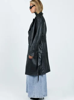 Princess Polly Elgata Pu Trench Coat  Black New