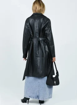 Princess Polly Elgata Pu Trench Coat  Black New