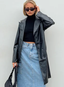 Princess Polly Elgata Pu Trench Coat  Black New