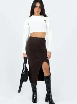 Princess Polly Ella Brooke Knit Midi Skirt  Brown Best Sale